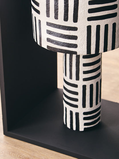 Black and White Papier Mache Table Lamp with Geometric Lines | Carta