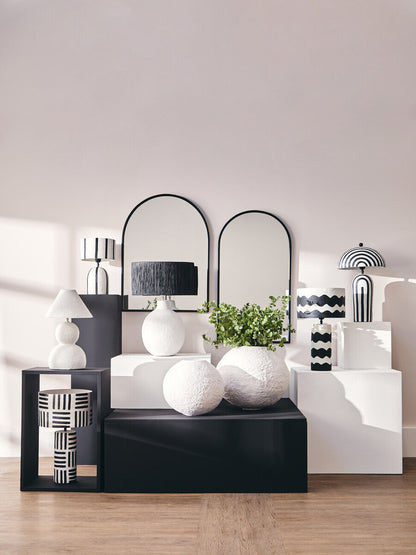 Black and White Papier Mache Table Lamp with Geometric Lines | Carta