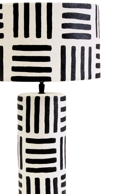 Black and White Papier Mache Table Lamp with Geometric Lines | Carta