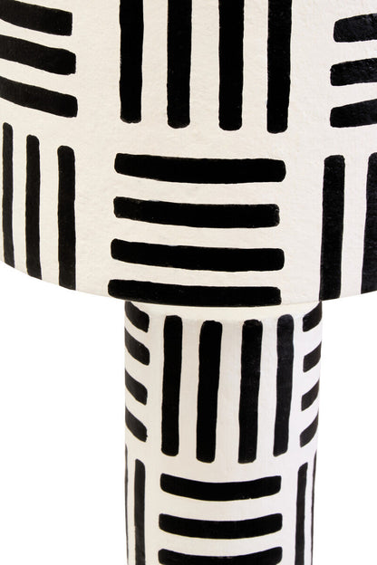 Black and White Papier Mache Table Lamp with Geometric Lines | Carta