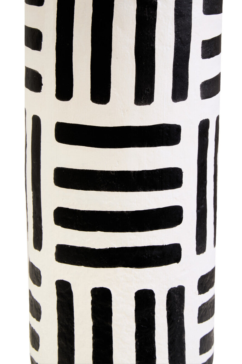Black and White Papier Mache Table Lamp with Geometric Lines | Carta