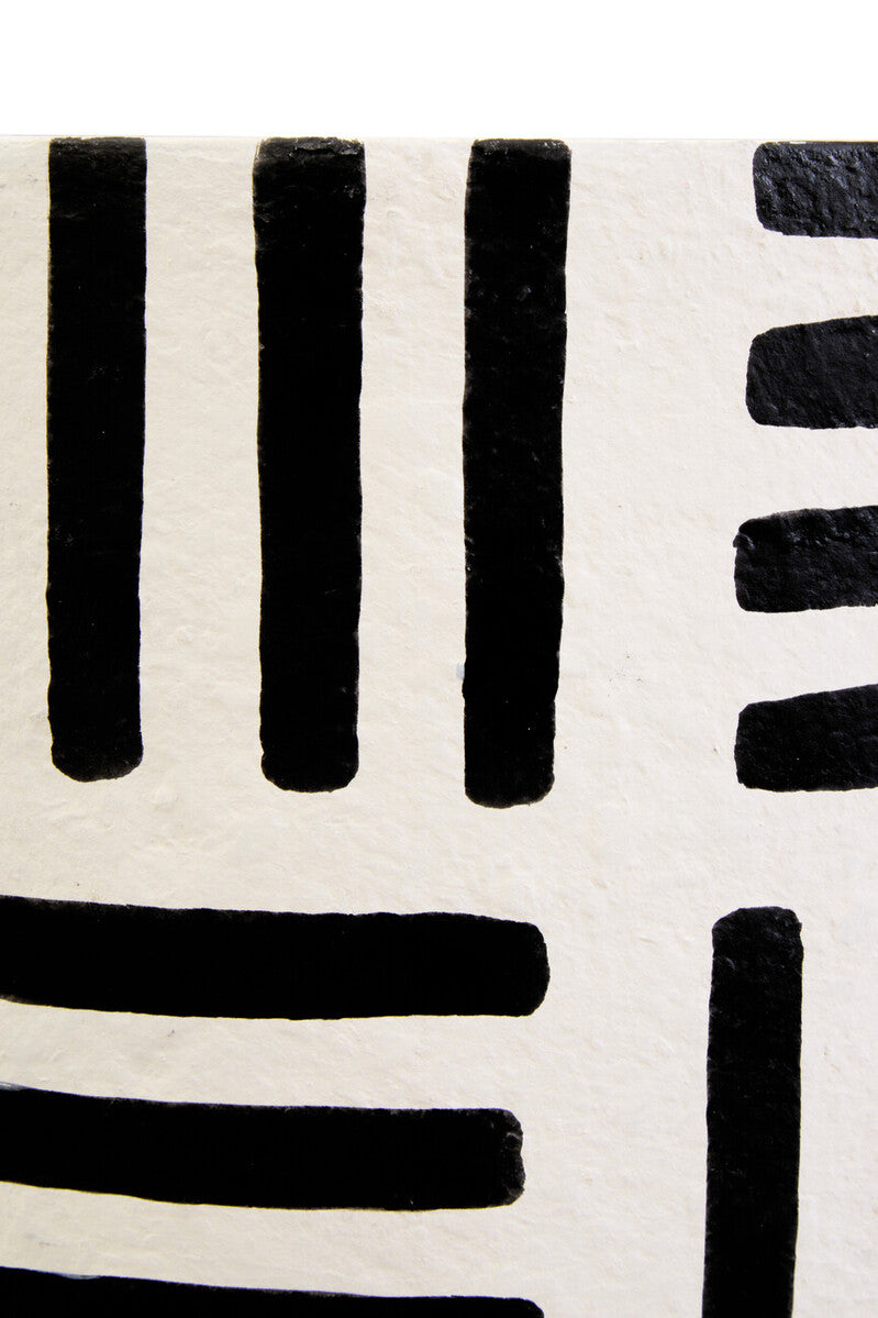 Black and White Papier Mache Table Lamp with Geometric Lines | Carta