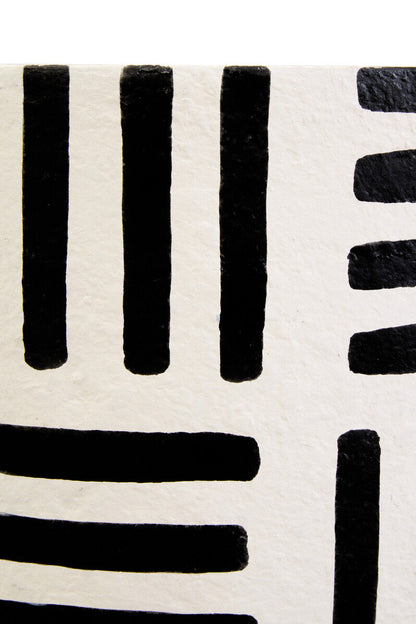 Black and White Papier Mache Table Lamp with Geometric Lines | Carta