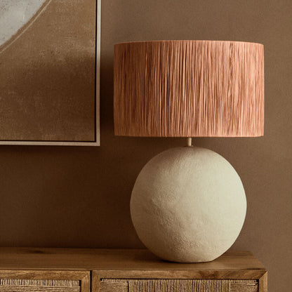 Carta Natural Papier Mache Table Lamp With Rust Raffia Shade