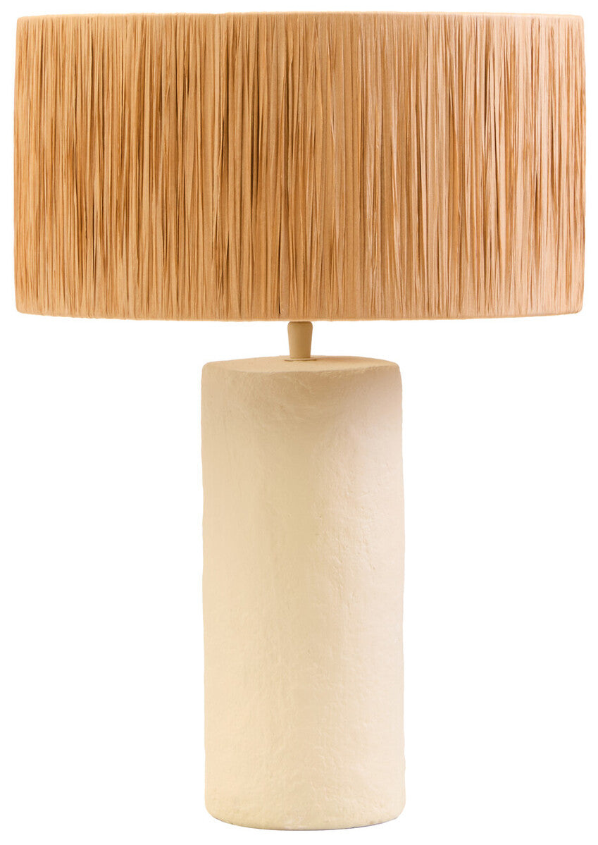 Natural Papier Mache Table Lamp with Natural Raffia Shade | Carta