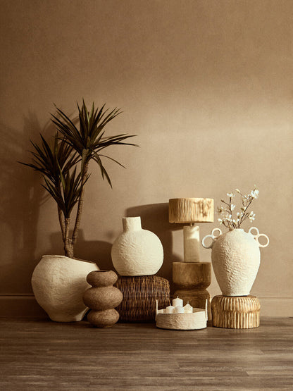 Natural Papier Mache Table Lamp with Natural Raffia Shade | Carta