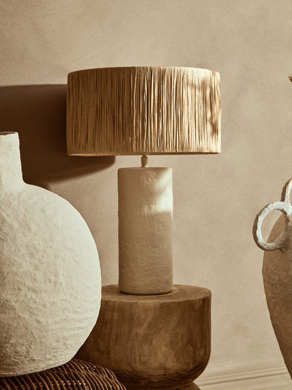 Natural Papier Mache Table Lamp with Natural Raffia Shade | Carta