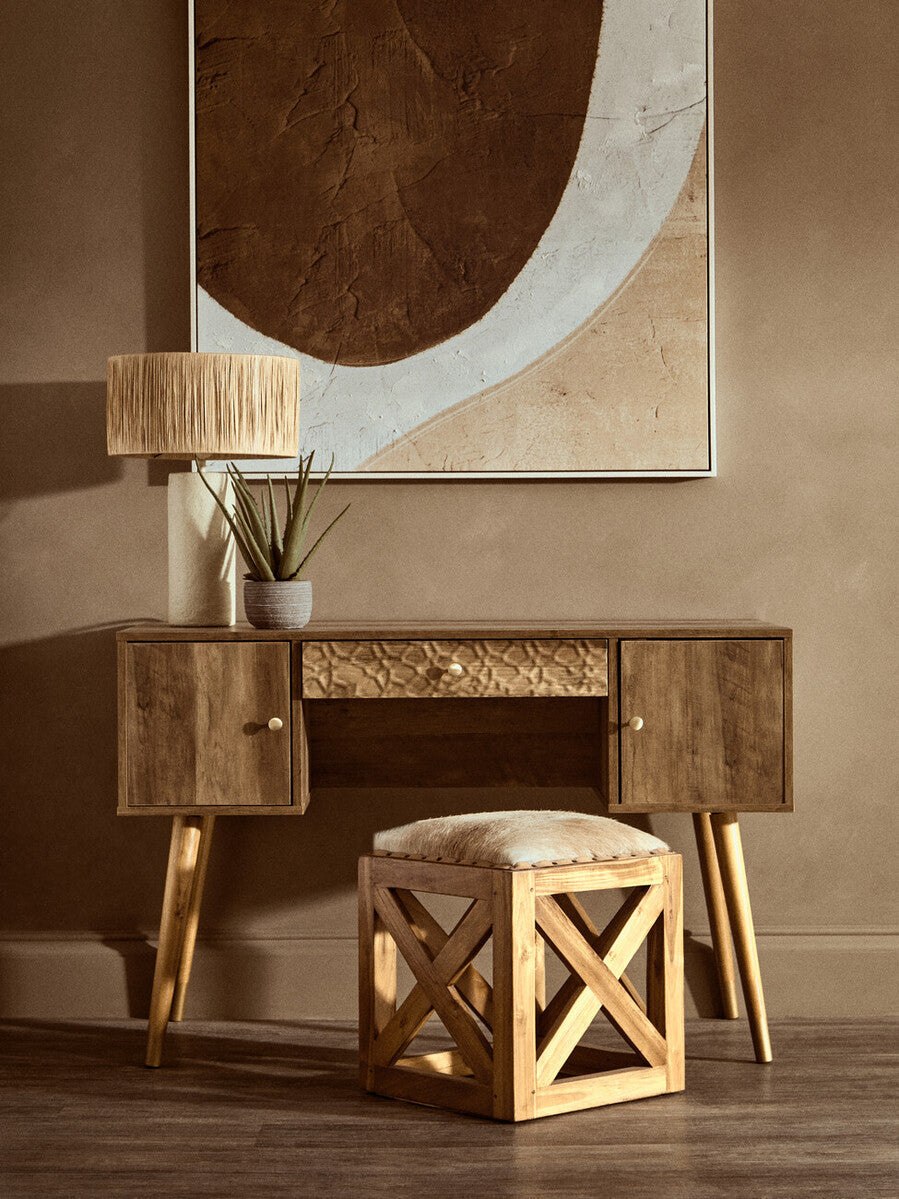 Natural Papier Mache Table Lamp with Natural Raffia Shade | Carta