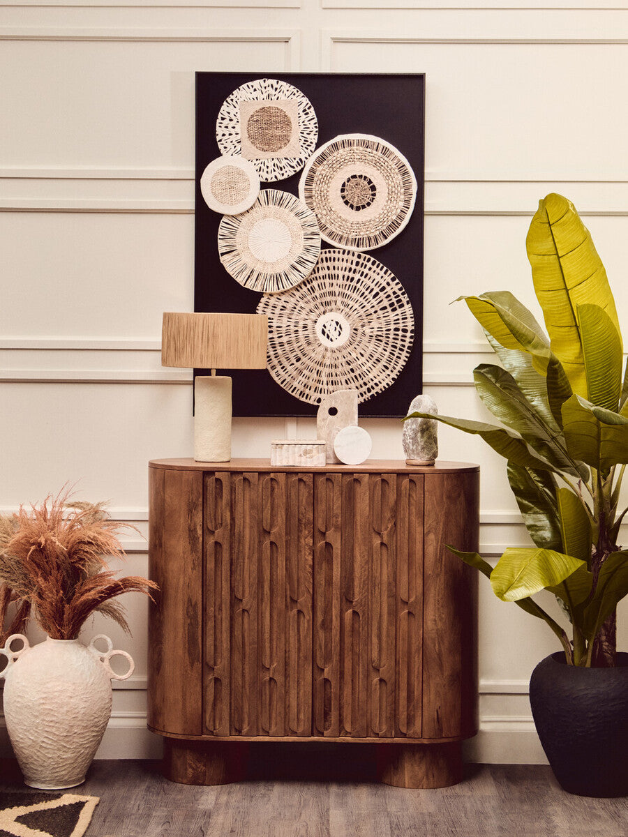 Natural Papier Mache Table Lamp with Natural Raffia Shade | Carta