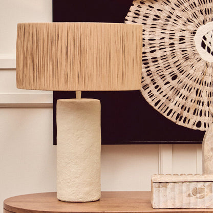 Natural Papier Mache Table Lamp with Natural Raffia Shade | Carta