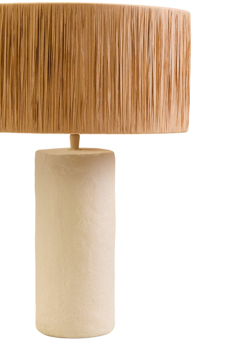 Natural Papier Mache Table Lamp with Natural Raffia Shade | Carta