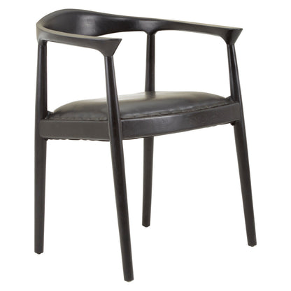 Kendari Black Leather and Teak Wood Armchair with Stud Detail