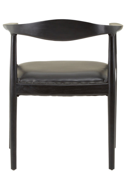 Kendari Black Leather and Teak Wood Armchair with Stud Detail
