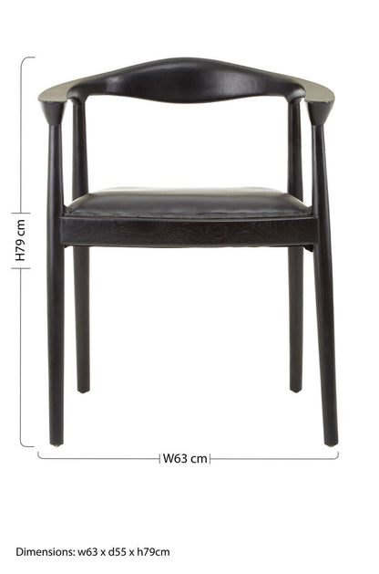Kendari Black Leather and Teak Wood Armchair with Stud Detail