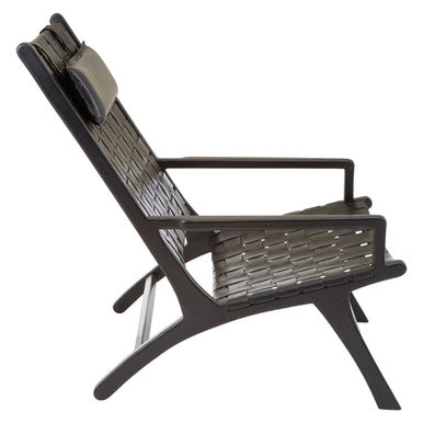 Kendari Black Leather Woven Chair with Wood Frame