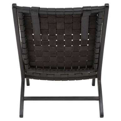 Kendari Black Leather Woven Chair with Wood Frame
