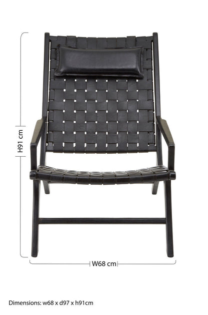 Kendari Black Leather Woven Chair with Wood Frame