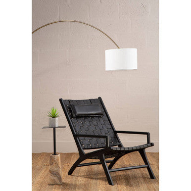 Kendari Black Leather Woven Chair with Wood Frame