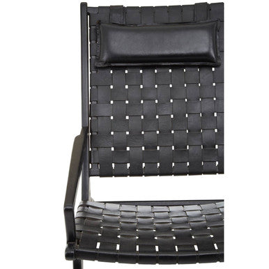 Kendari Black Leather Woven Chair with Wood Frame