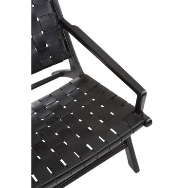 Kendari Black Leather Woven Chair with Wood Frame