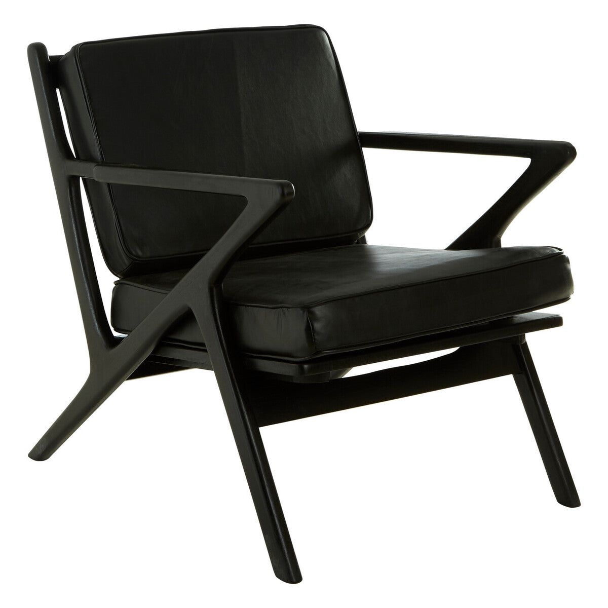 Kendari Black Leather Armchair with Wood Frame