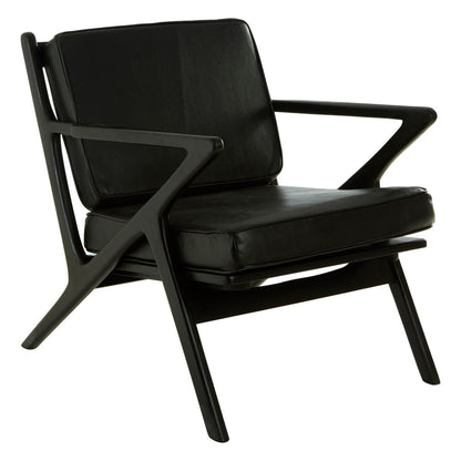 Kendari Black Leather Armchair with Wood Frame