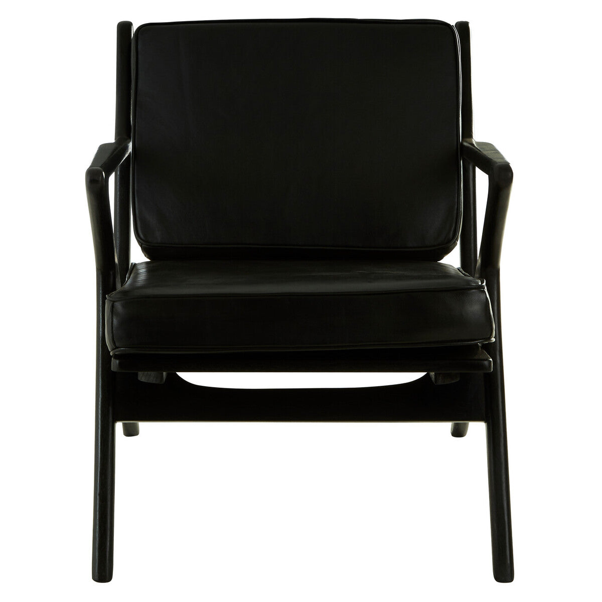 Kendari Black Leather Armchair with Wood Frame