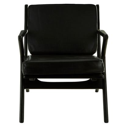 Kendari Black Leather Armchair with Wood Frame