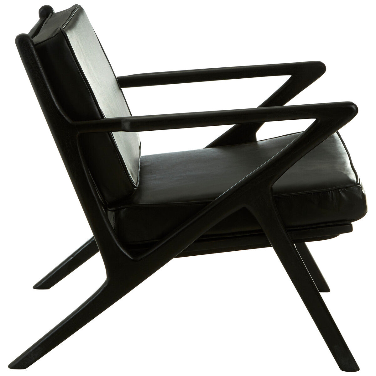 Kendari Black Leather Armchair with Wood Frame