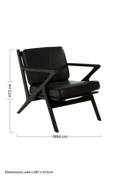 Kendari Black Leather Armchair with Wood Frame