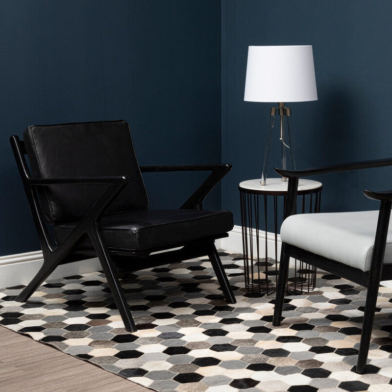 Kendari Black Leather Armchair with Wood Frame