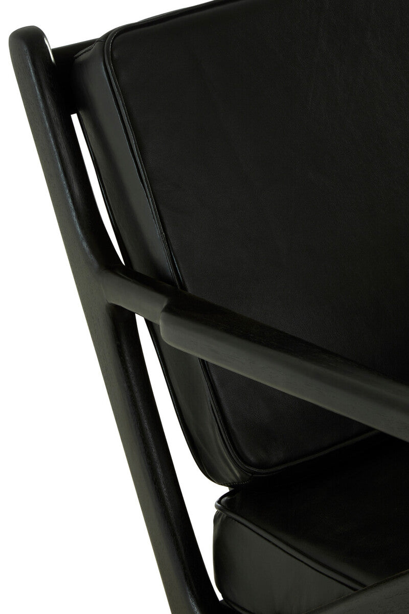 Kendari Black Leather Armchair with Wood Frame