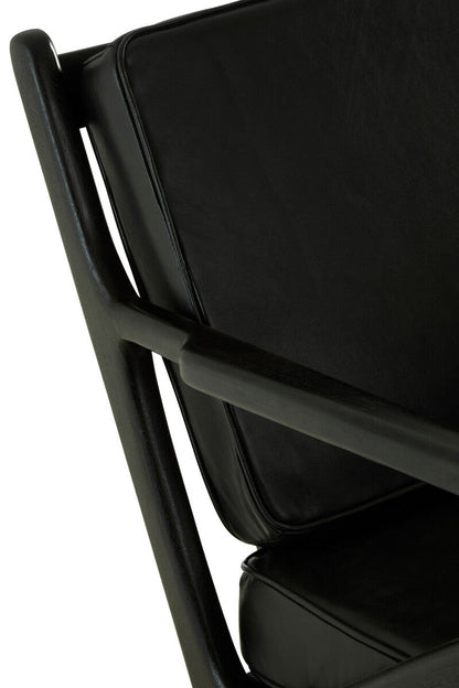 Kendari Black Leather Armchair with Wood Frame