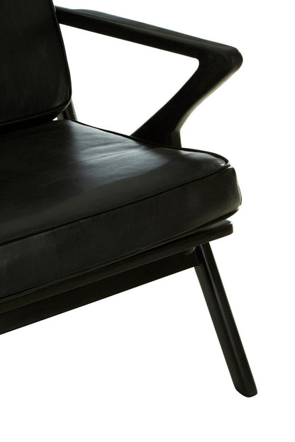 Kendari Black Leather Armchair with Wood Frame