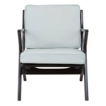 Kendari Grey Leather and Black Teak Wood Armchair with Wood Frame