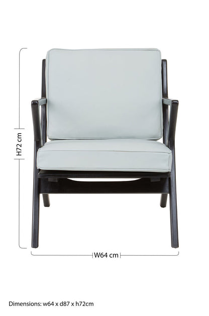 Kendari Grey Leather And Black Teak Wood Armchair With Wood Frame