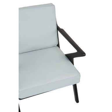 Kendari Grey Leather And Black Teak Wood Armchair With Wood Frame