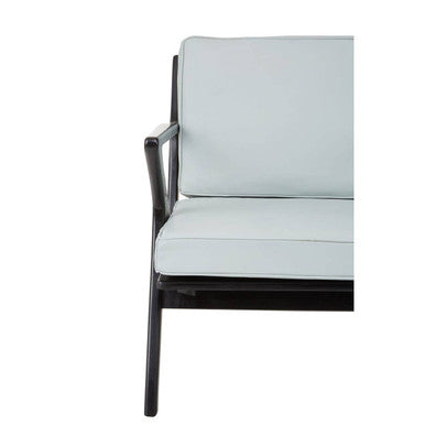 Kendari Grey Leather And Black Teak Wood Armchair With Wood Frame