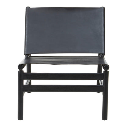 Kendari Black Genuine Leather Sling Chair with Wood Frame