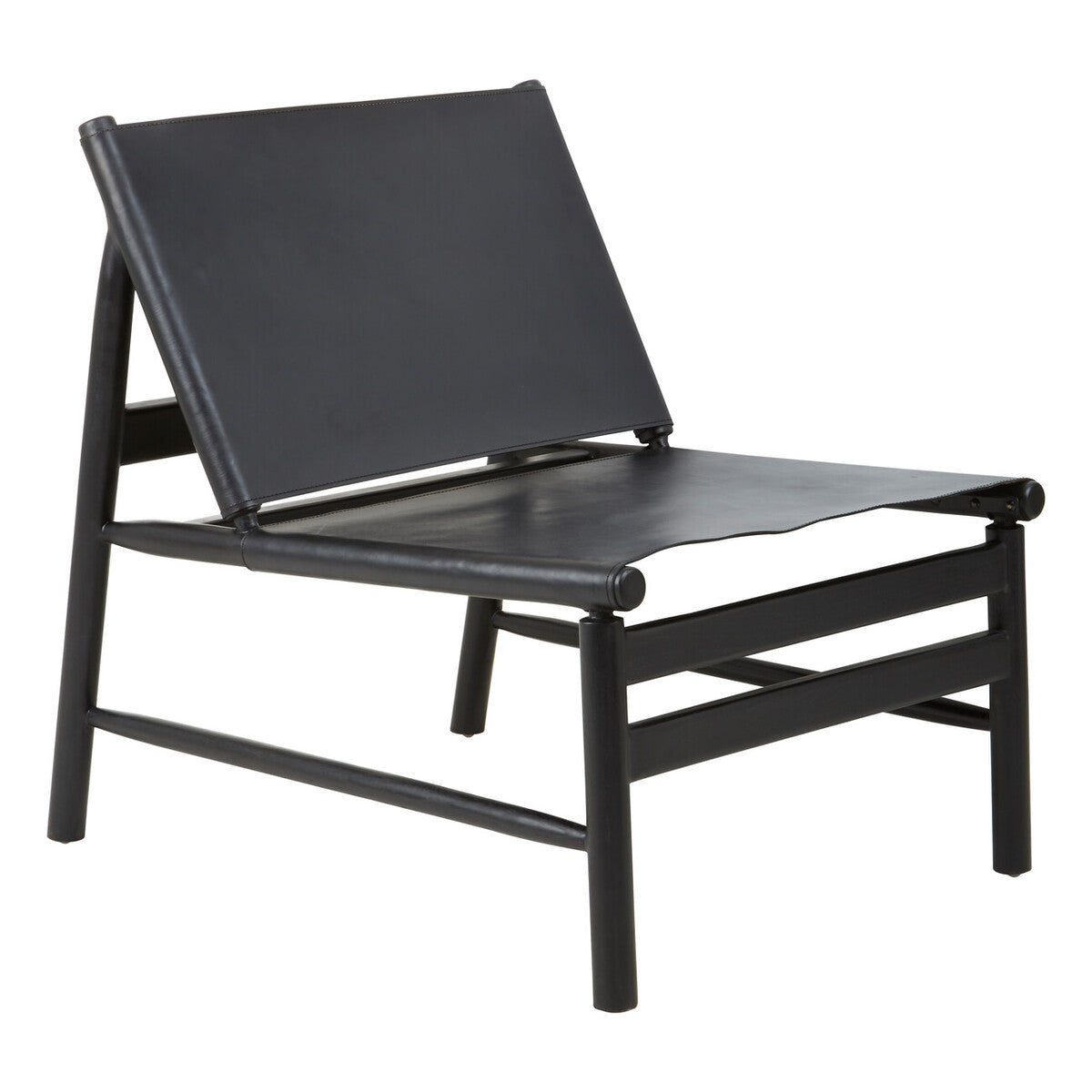 Kendari Black Genuine Leather Sling Chair with Wood Frame