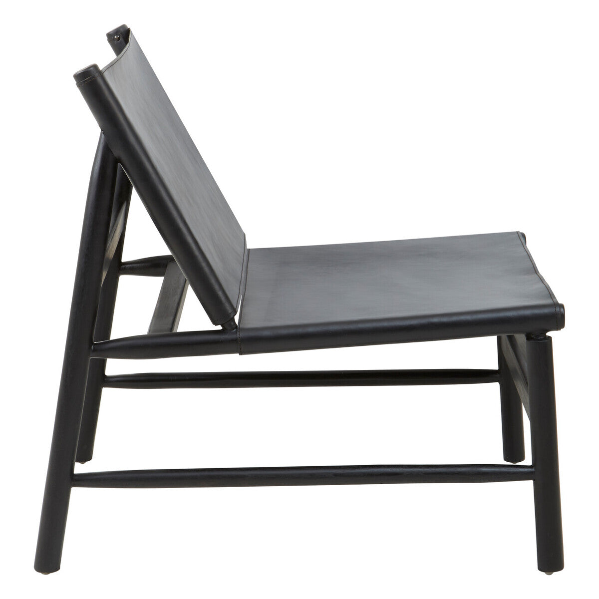 Kendari Black Genuine Leather Sling Chair with Wood Frame