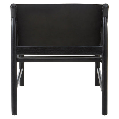 Kendari Black Genuine Leather Sling Chair with Wood Frame