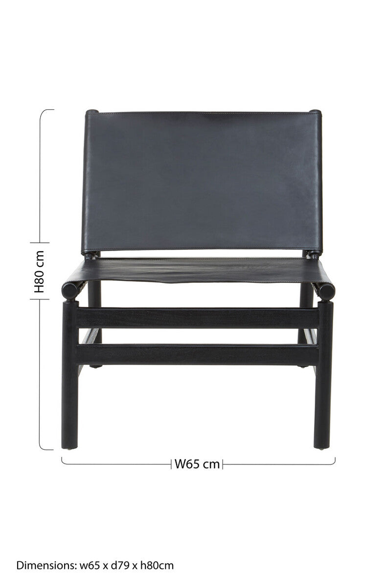 Kendari Black Genuine Leather Sling Chair with Wood Frame