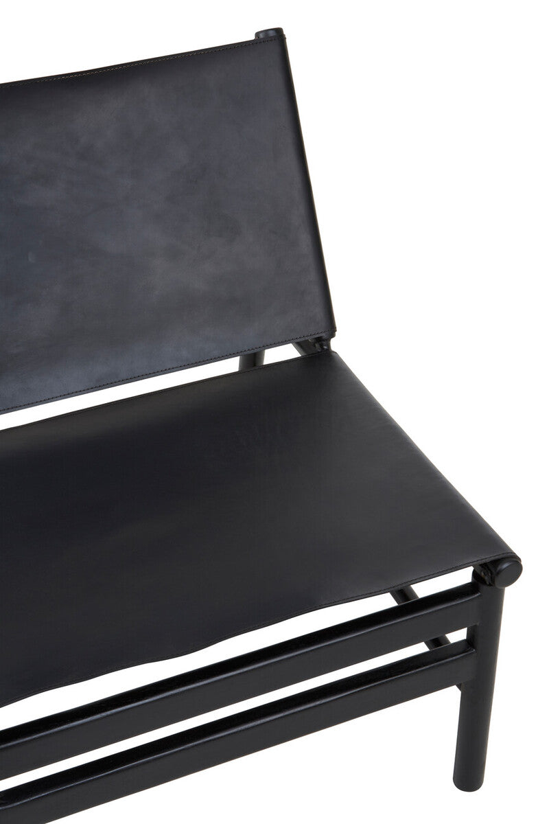 Kendari Black Genuine Leather Sling Chair with Wood Frame
