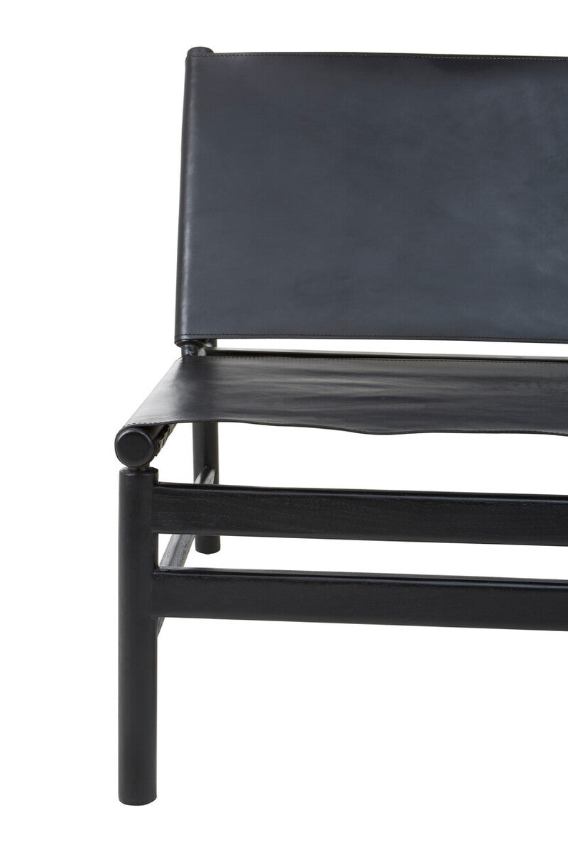 Kendari Black Genuine Leather Sling Chair with Wood Frame