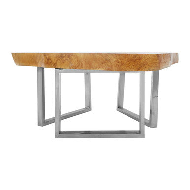 Natural Teak Wood Coffee Table with Silver Steel Frame | Surak