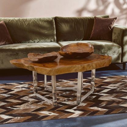 Natural Teak Wood Coffee Table with Silver Steel Frame | Surak