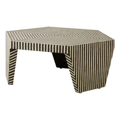Black and White Striped Bone Inlay Hexagon Coffee Table | Fusion
