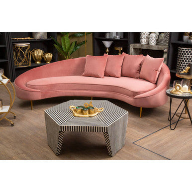 Black and White Striped Bone Inlay Hexagon Coffee Table | Fusion