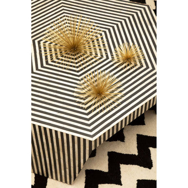Black and White Striped Bone Inlay Hexagon Coffee Table | Fusion